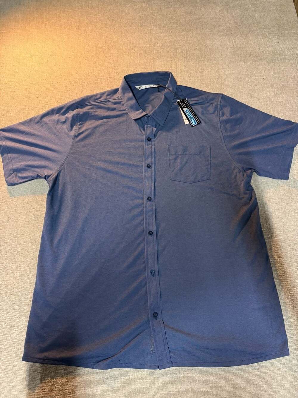 TravisMathew Hines Iris Blue Short Sleeve Button-Up Shirt